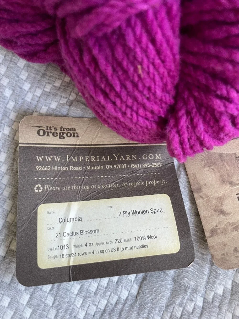 Imperial Yarn Columbia Wool Aran Weight Yarn 3 Skeins